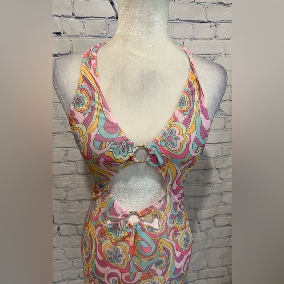 NWT Fashion Nova All The Vibes Sheer Cover Up Dress - Pink/combo- medium - Picture 4 of 10